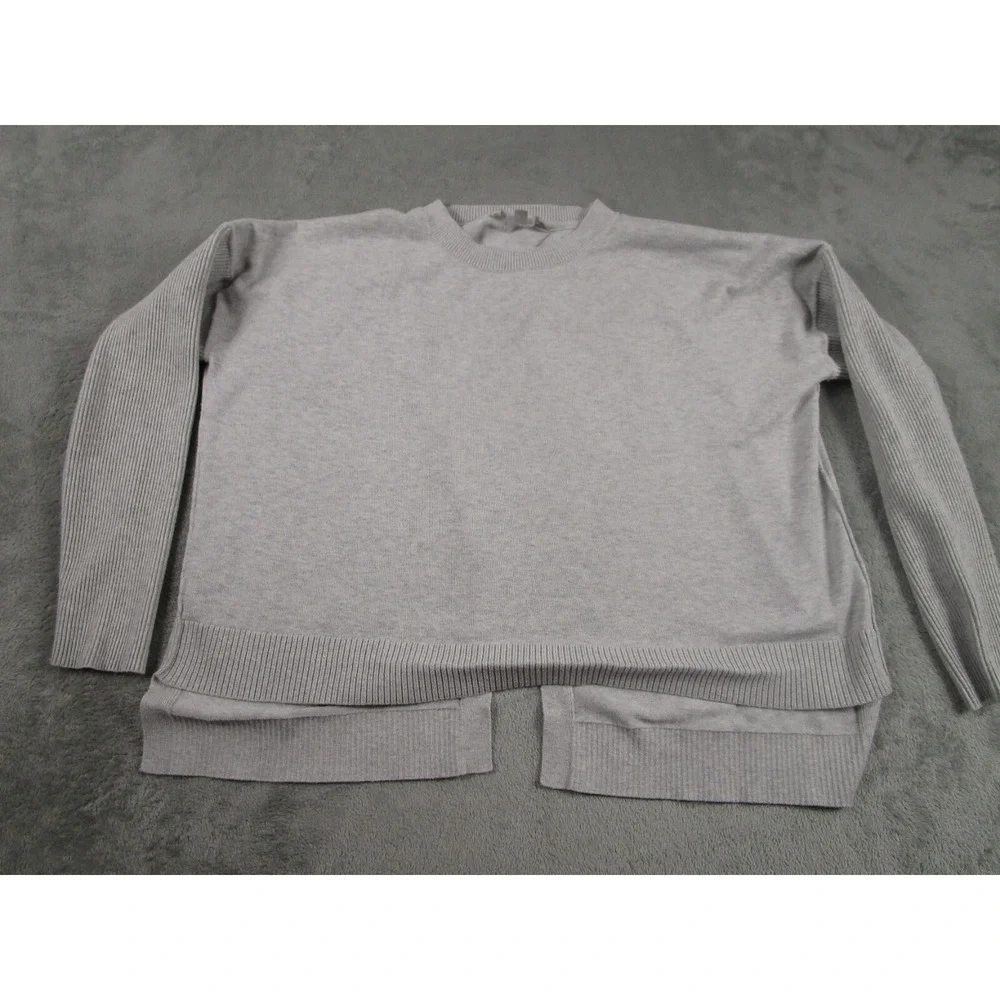 Athleta Sweater Womens Large Gray Pullover Casual Silk Blend Open Back‎